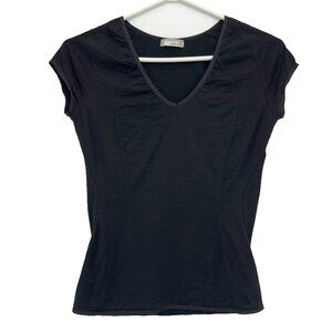 ICEBREAKER  100% Merino Wool V-Neck Cap-Sleeve Base Layer Black Tee Top Size XS